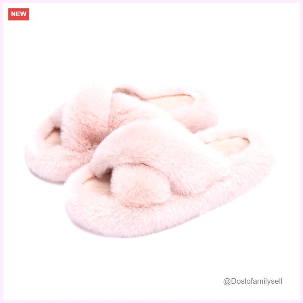 Memory Foam Faux Fur Lined Open Toe Slippers US 12 Women's